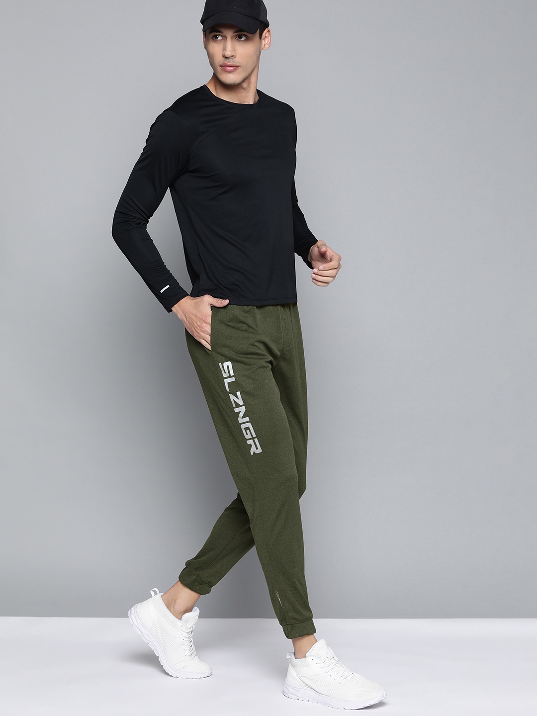

Slazenger Men Olive Green Brand Logo Print Running Rapid-Dry Joggers