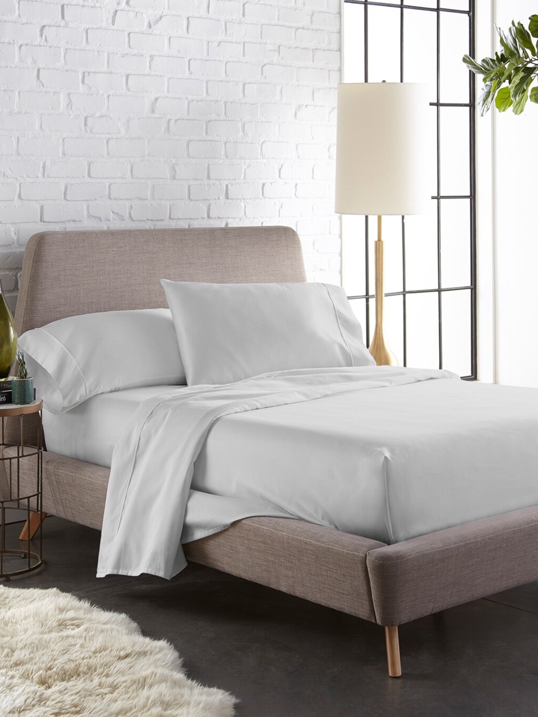 

BLUE DAHLIA Grey 1000 TC King Bedsheet with 2 Pillow Covers