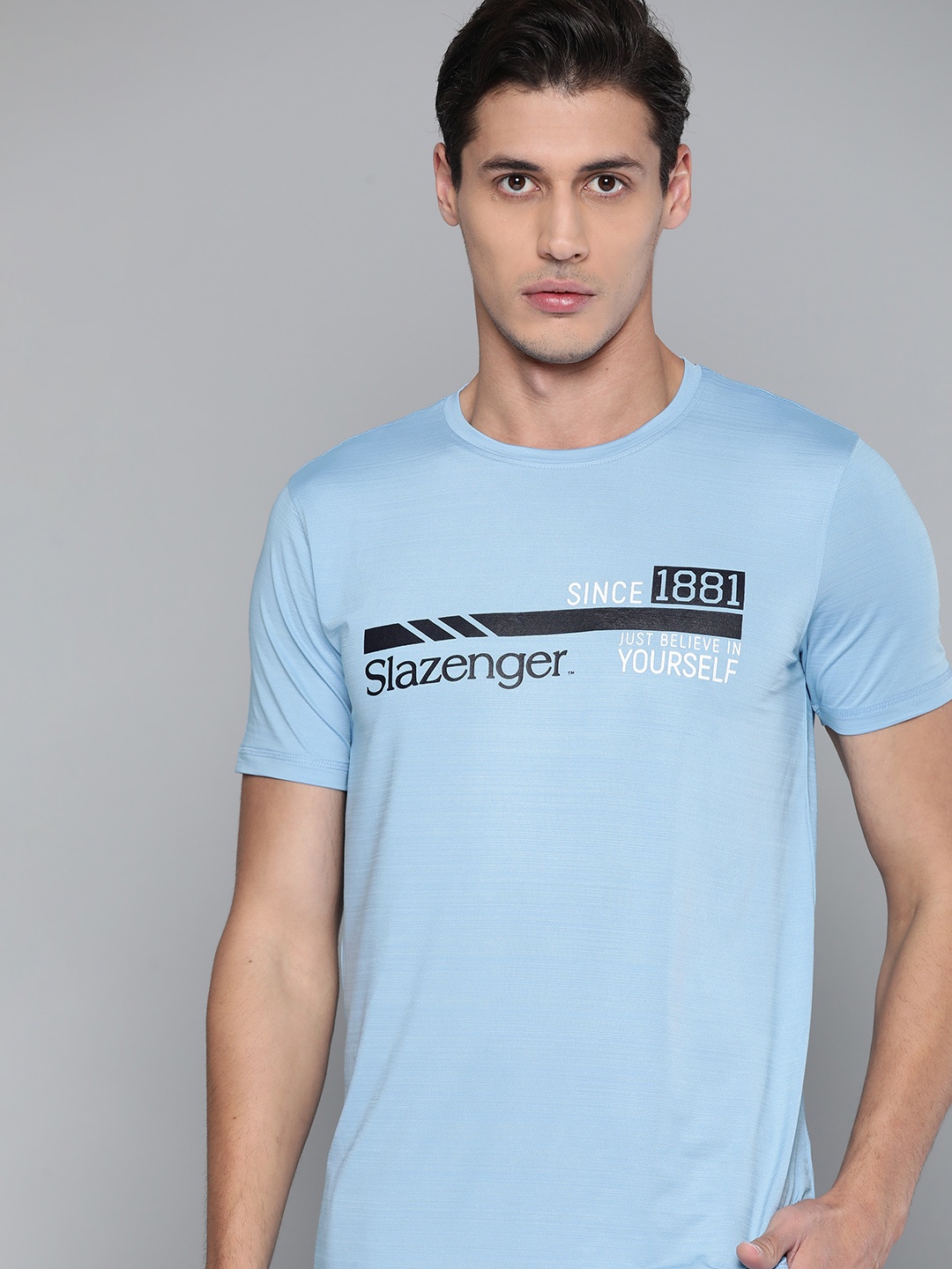 

Slazenger Men Blue Brand Logo Printed Rapid-Dry T-shirt