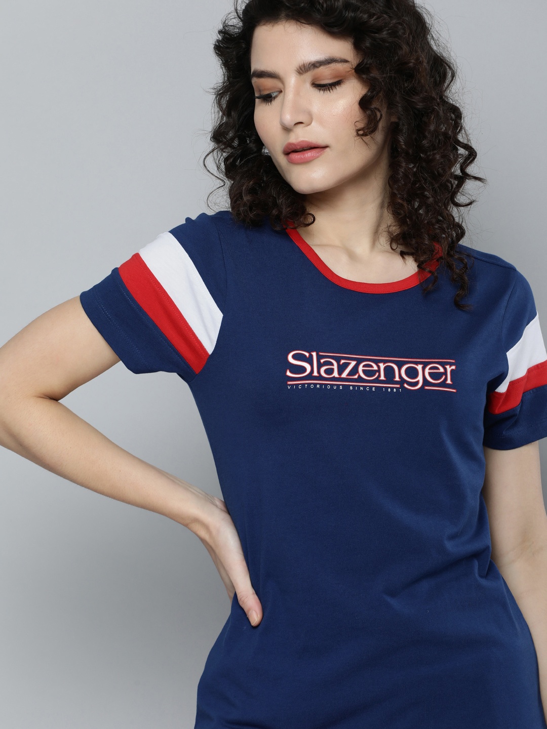 

Slazenger Women Blue Colourblocked Athleisure T-shirt