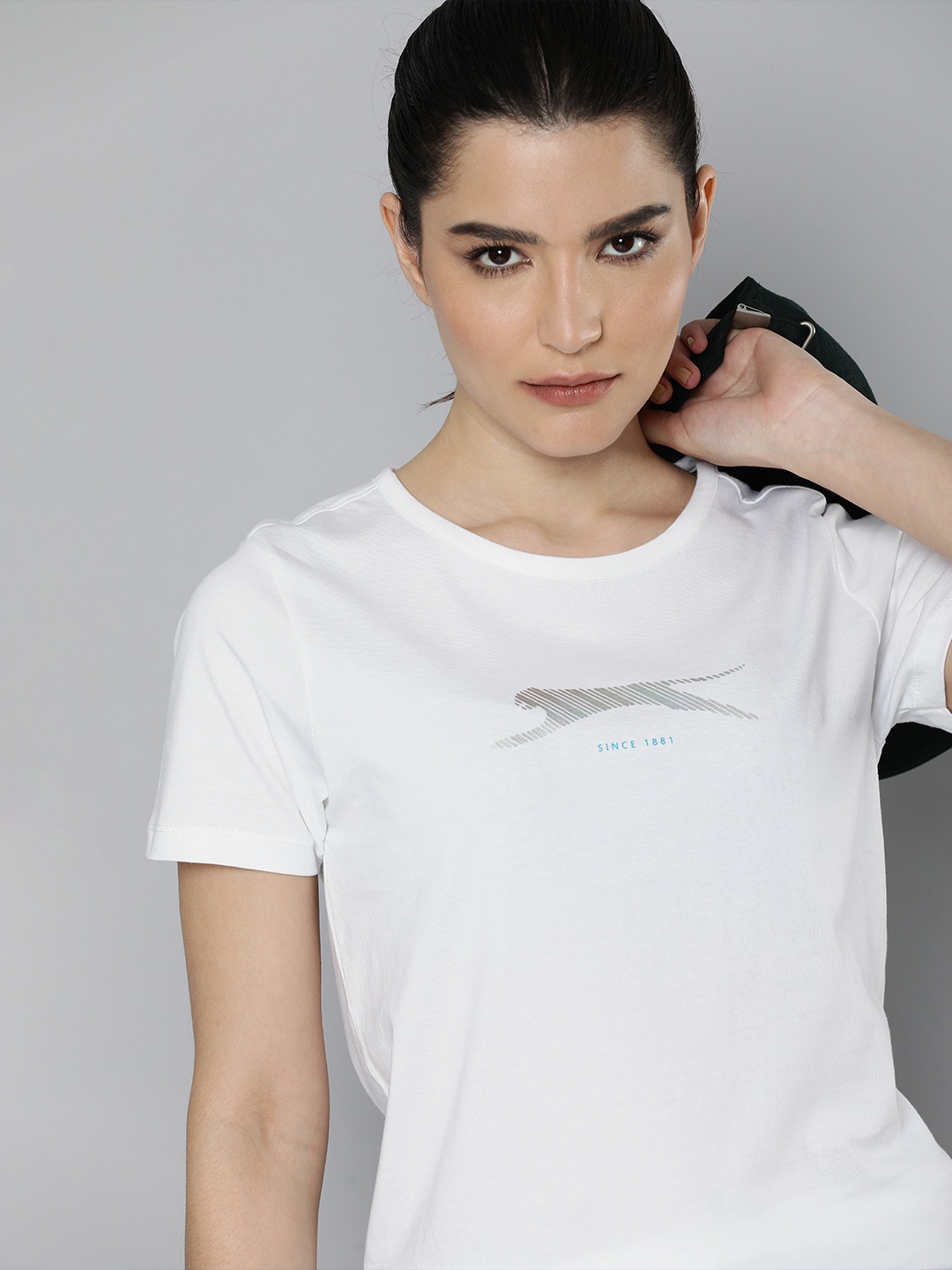 

Slazenger Women White Brand Logo Printed Pure Cotton Athleisure T-shirt