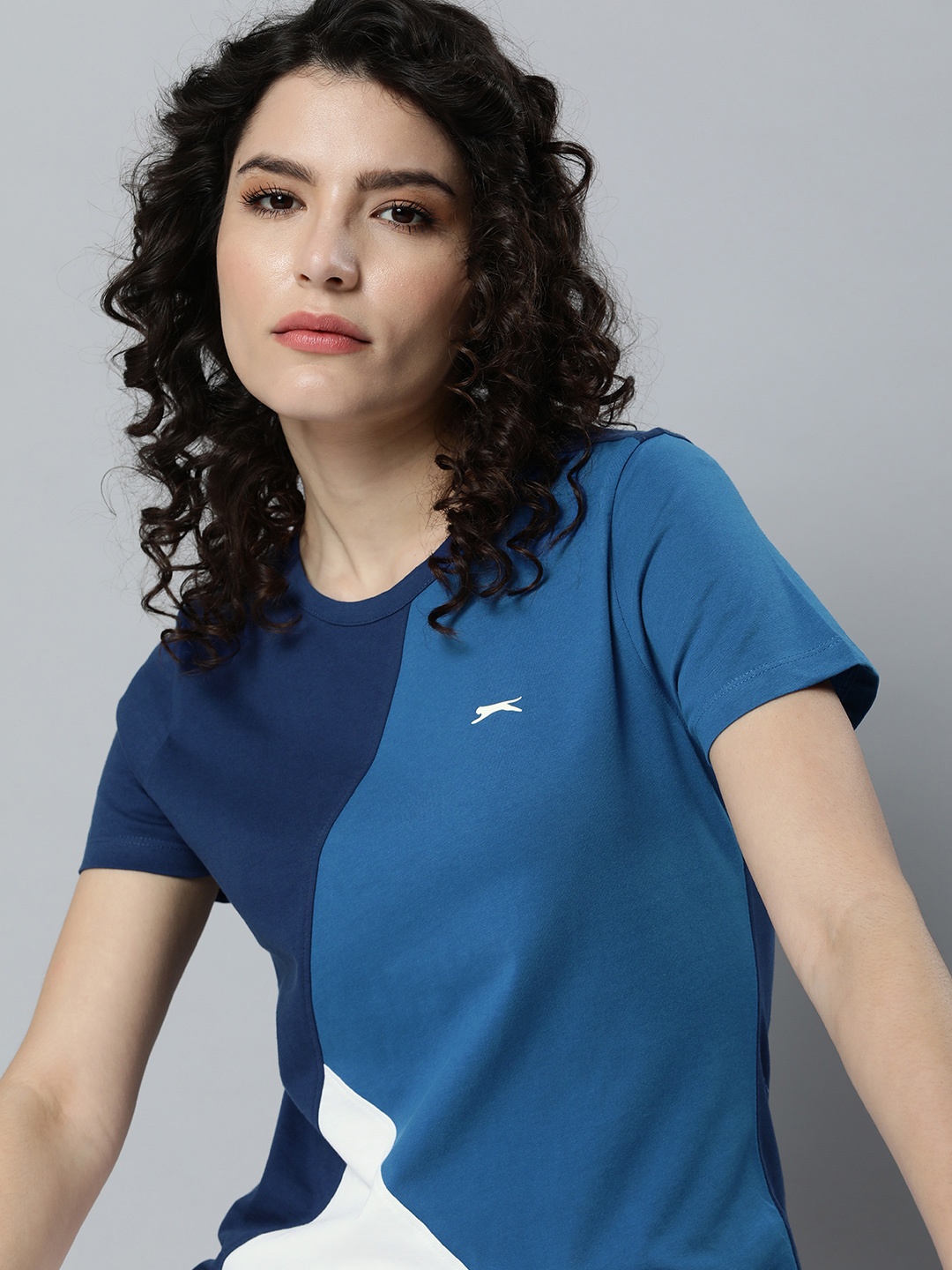 

Slazenger Women Blue & White Colourblocked Athleisure T-shirt