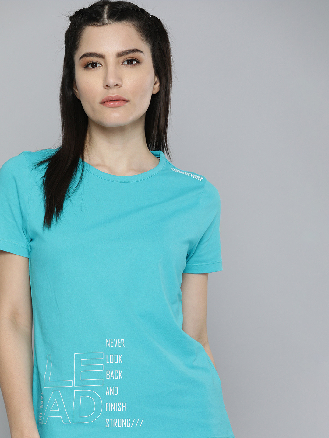 

Slazenger Women Blue Typography Printed Pure Cotton Athleisure T-shirt