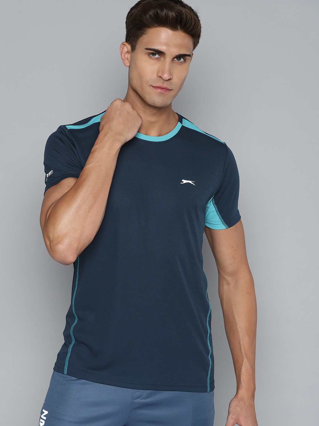 

Slazenger Men Navy Blue Typography Print Running T-shirt