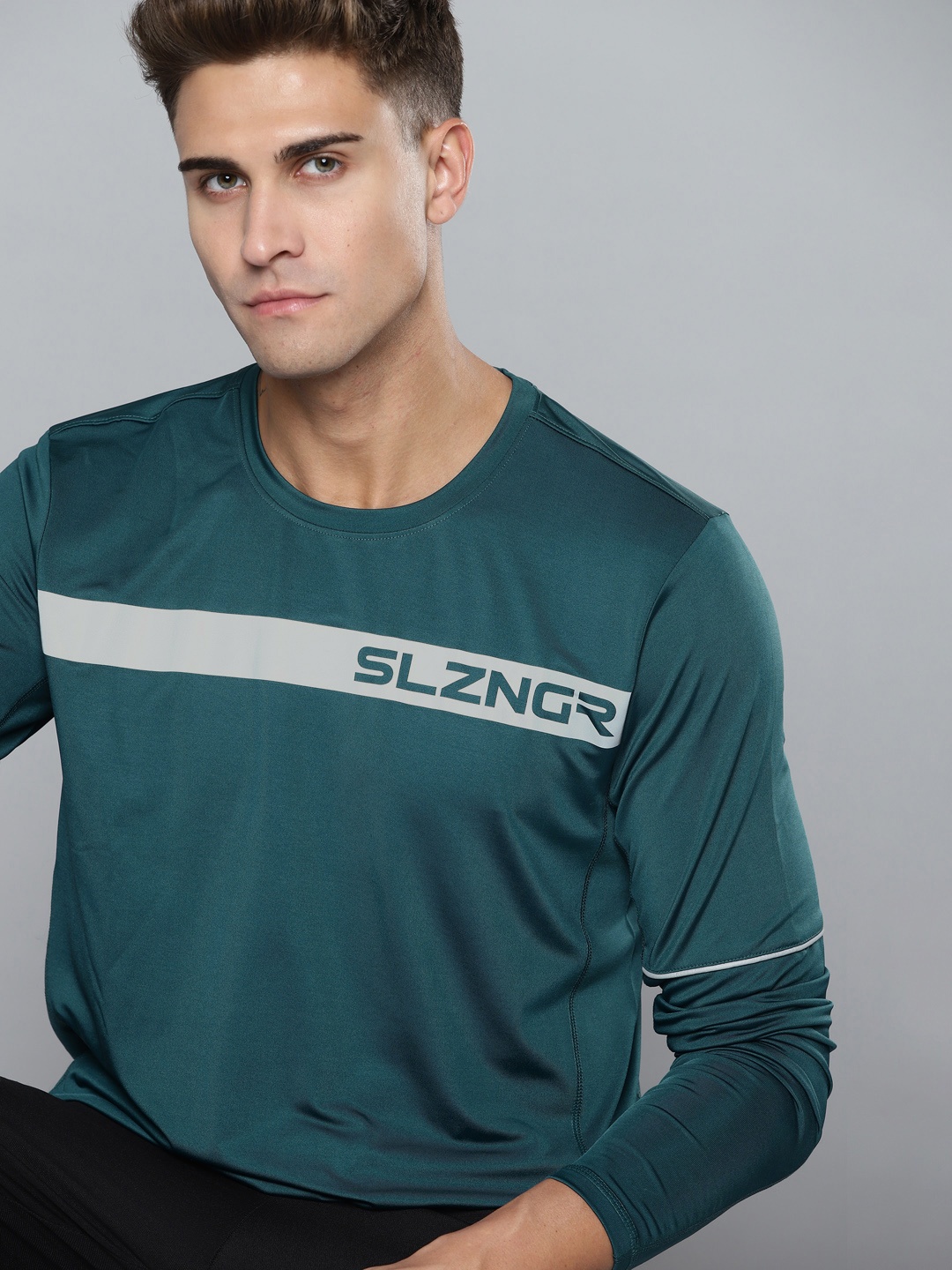

Slazenger Men Teal Green & Grey Brand Logo Printed T-shirt