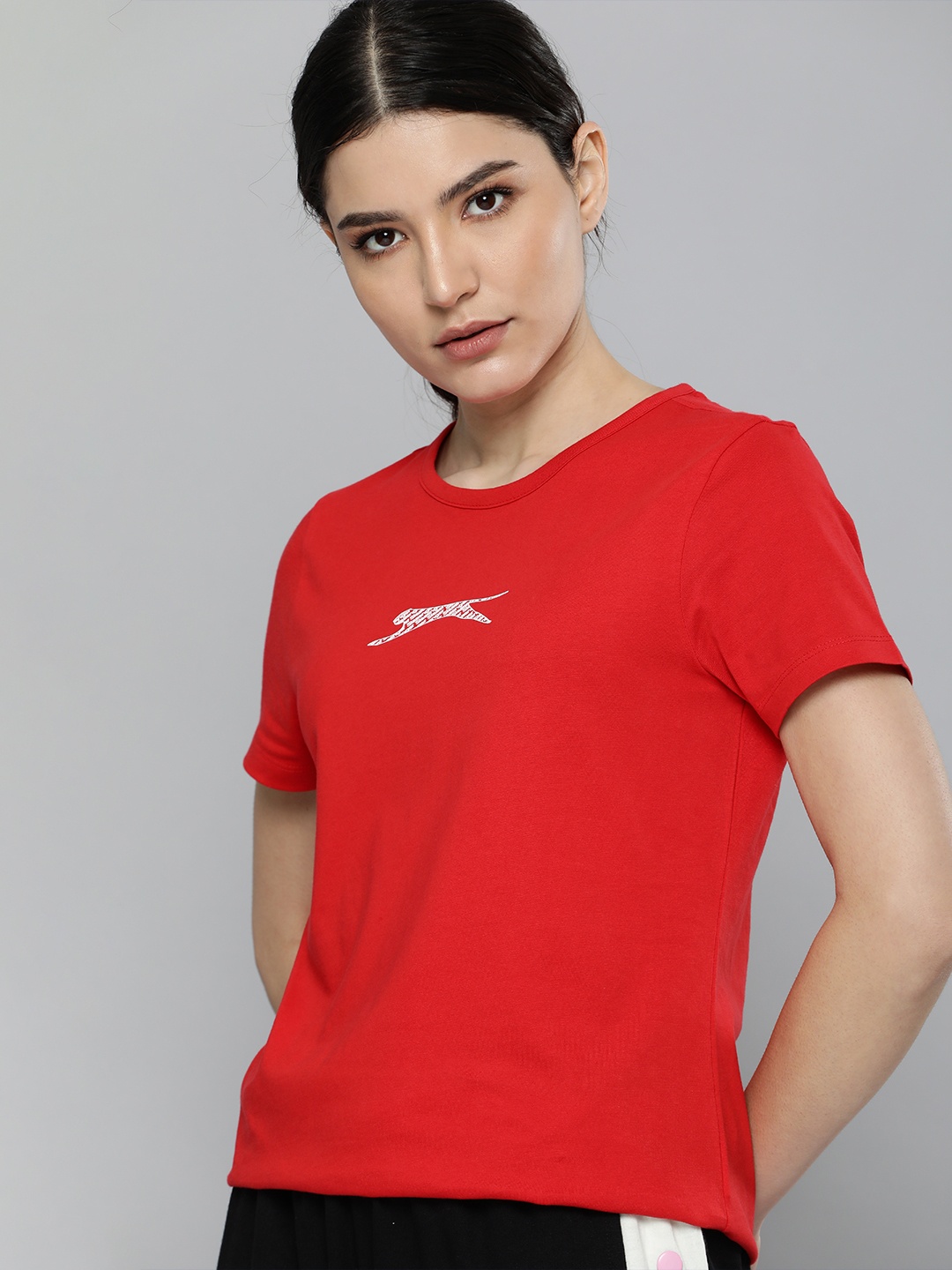 

Slazenger Women Red Brand Logo Printed Pure Cotton Athleisure T-shirt