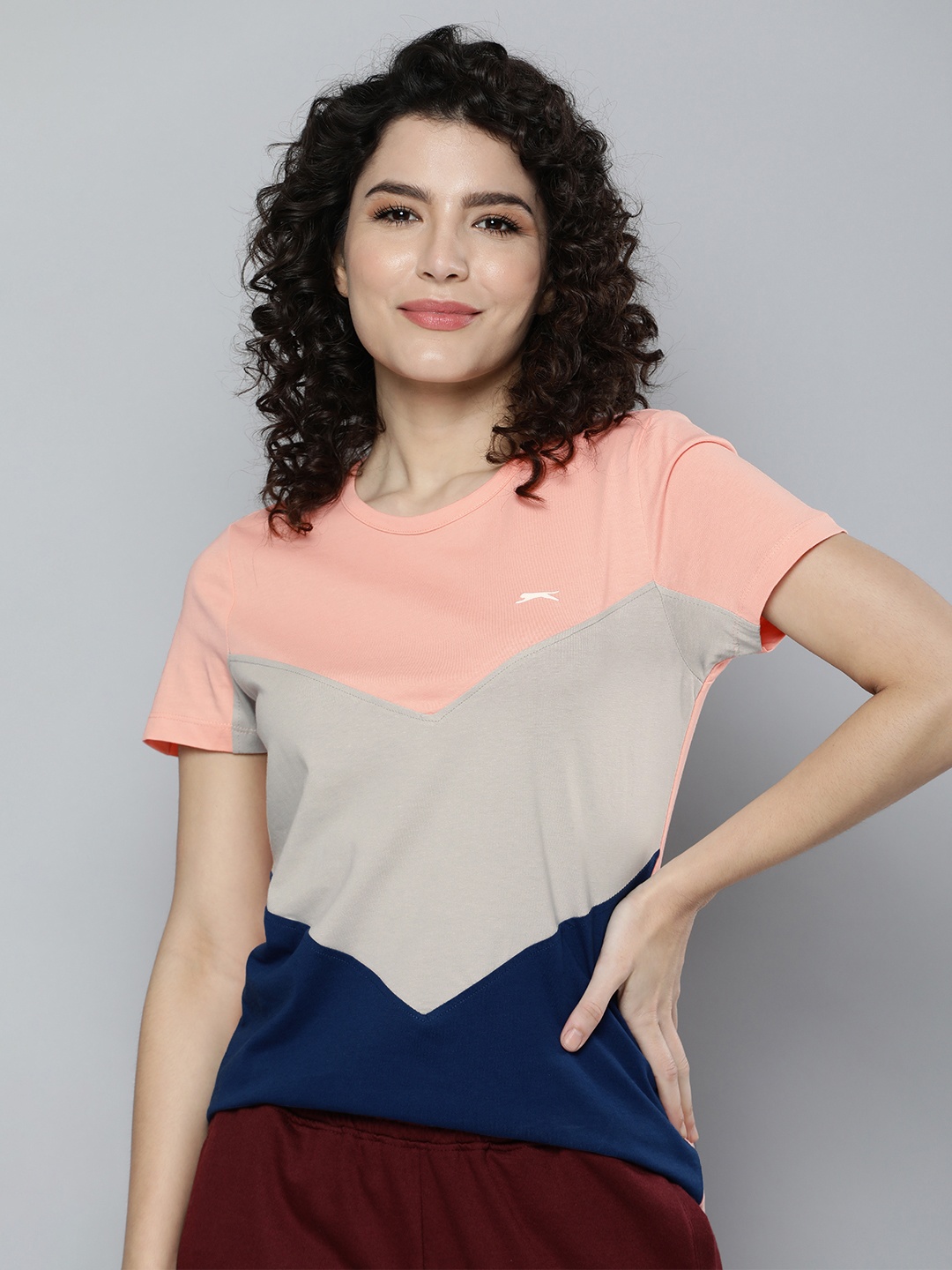 

Slazenger Women Pink & Grey Colourblocked Athleisure T-shirt