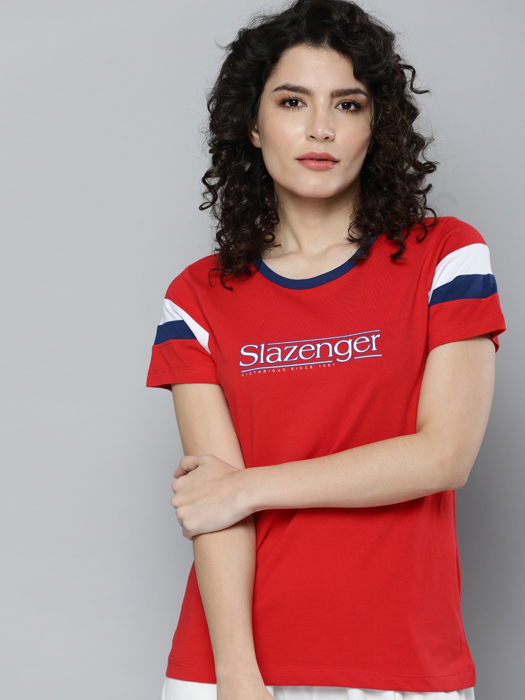 

Slazenger Women Red Colourblocked Athleisure T-shirt