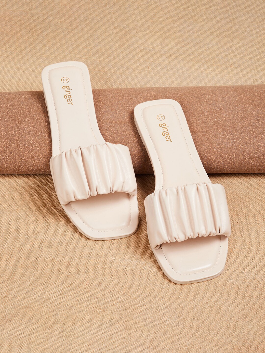 

Ginger by Lifestyle Women Off White Striped Open Toe Flats