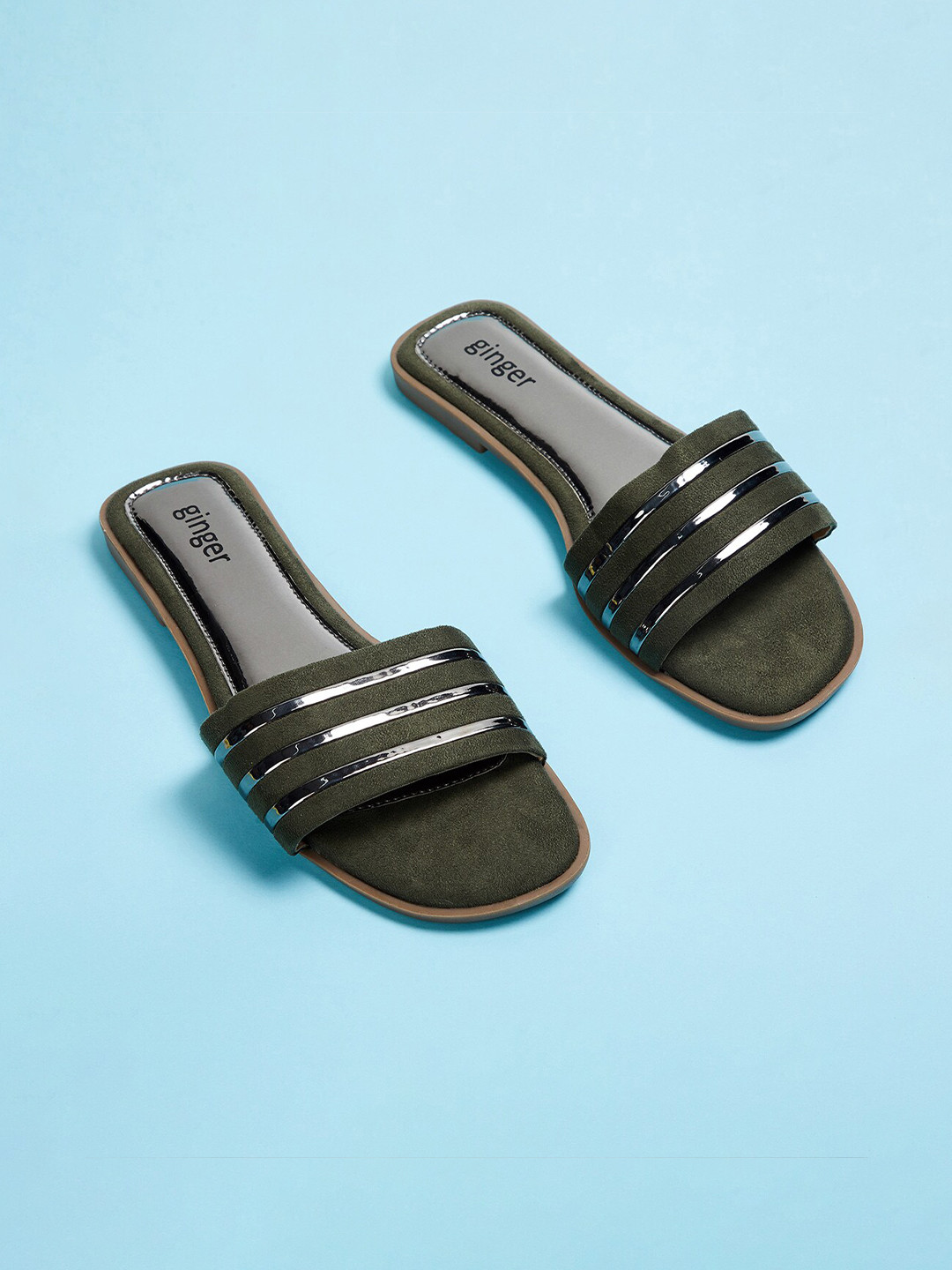 

Ginger by Lifestyle Women Green Striped Open Toe Flats