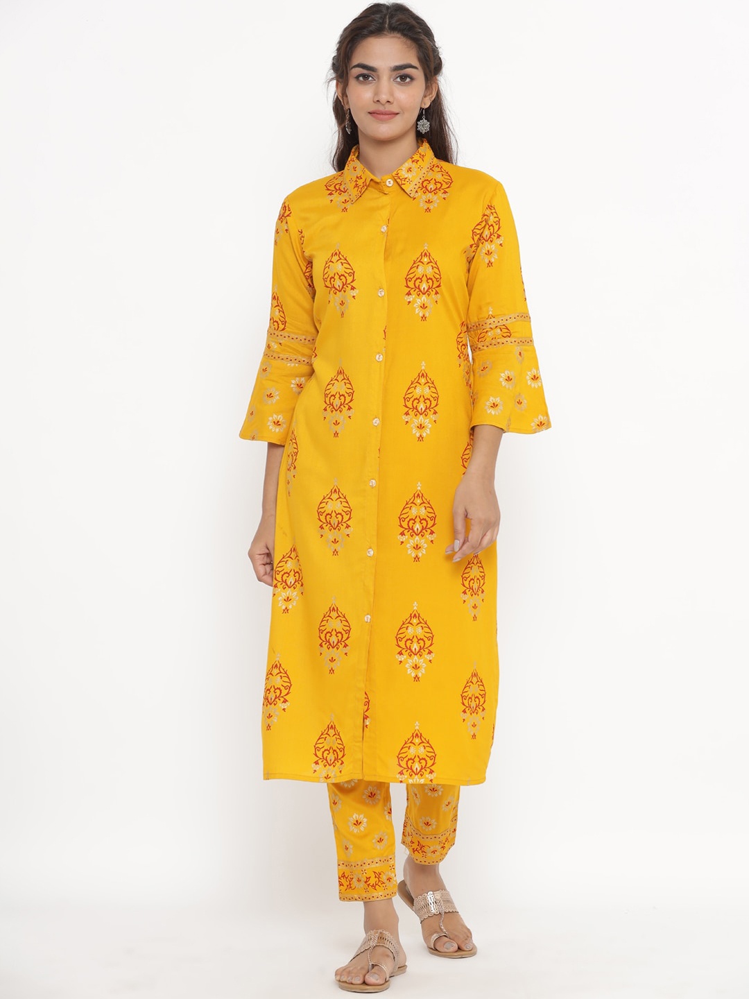 

Fabriko Women Mustard Yellow Ethnic Motifs Printed Kurta with Trousers