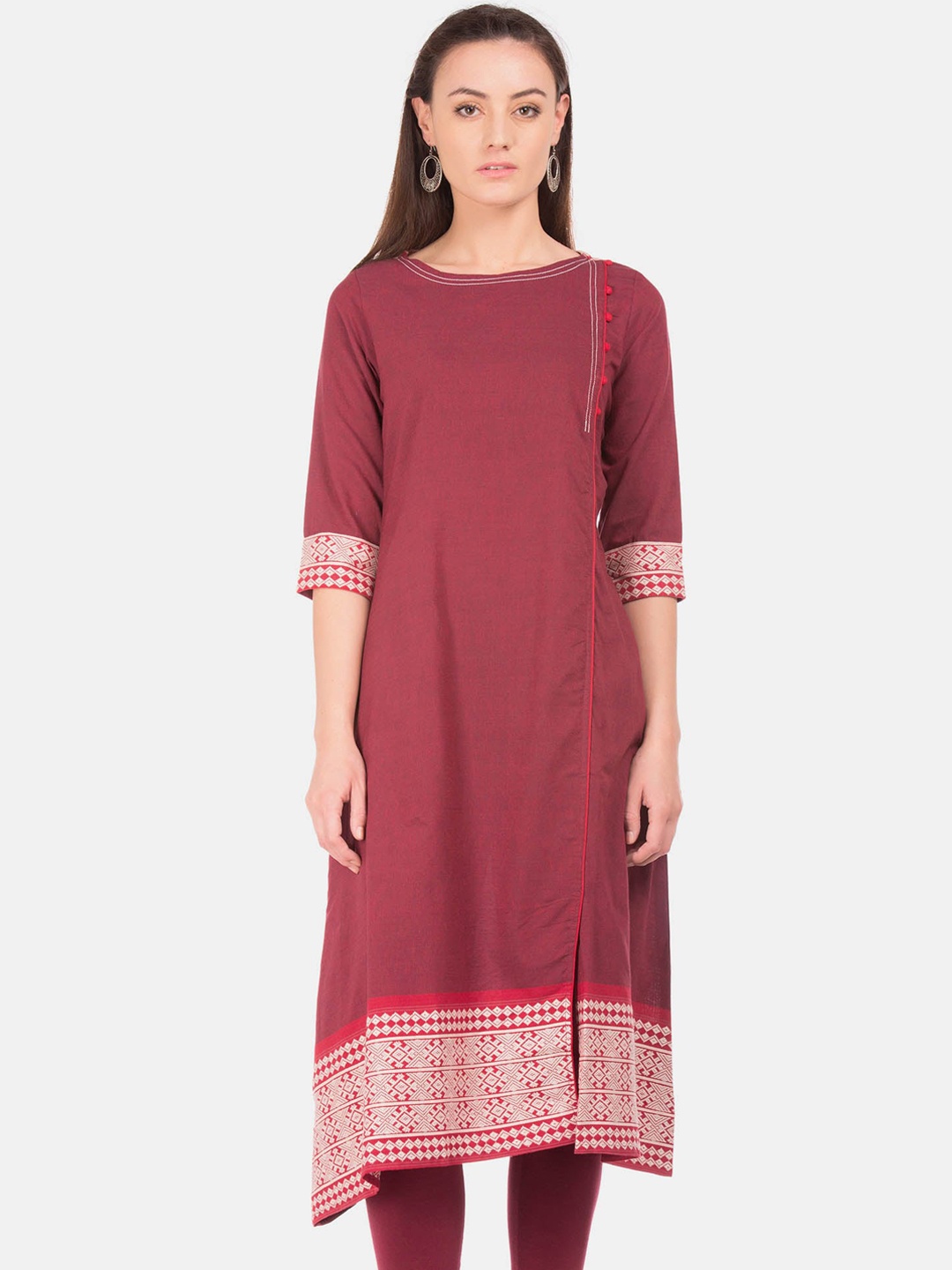 

Anahi Women Red Embroidered Panel Pure Cotton Kurta