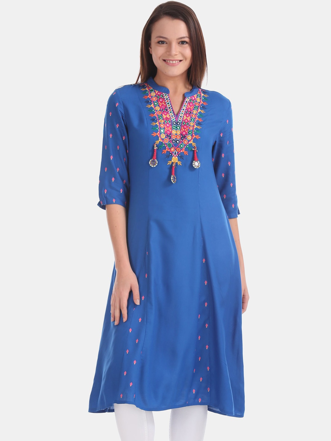 

Anahi Women Blue Floral Yoke Design Thread Work Anarkali Kurta
