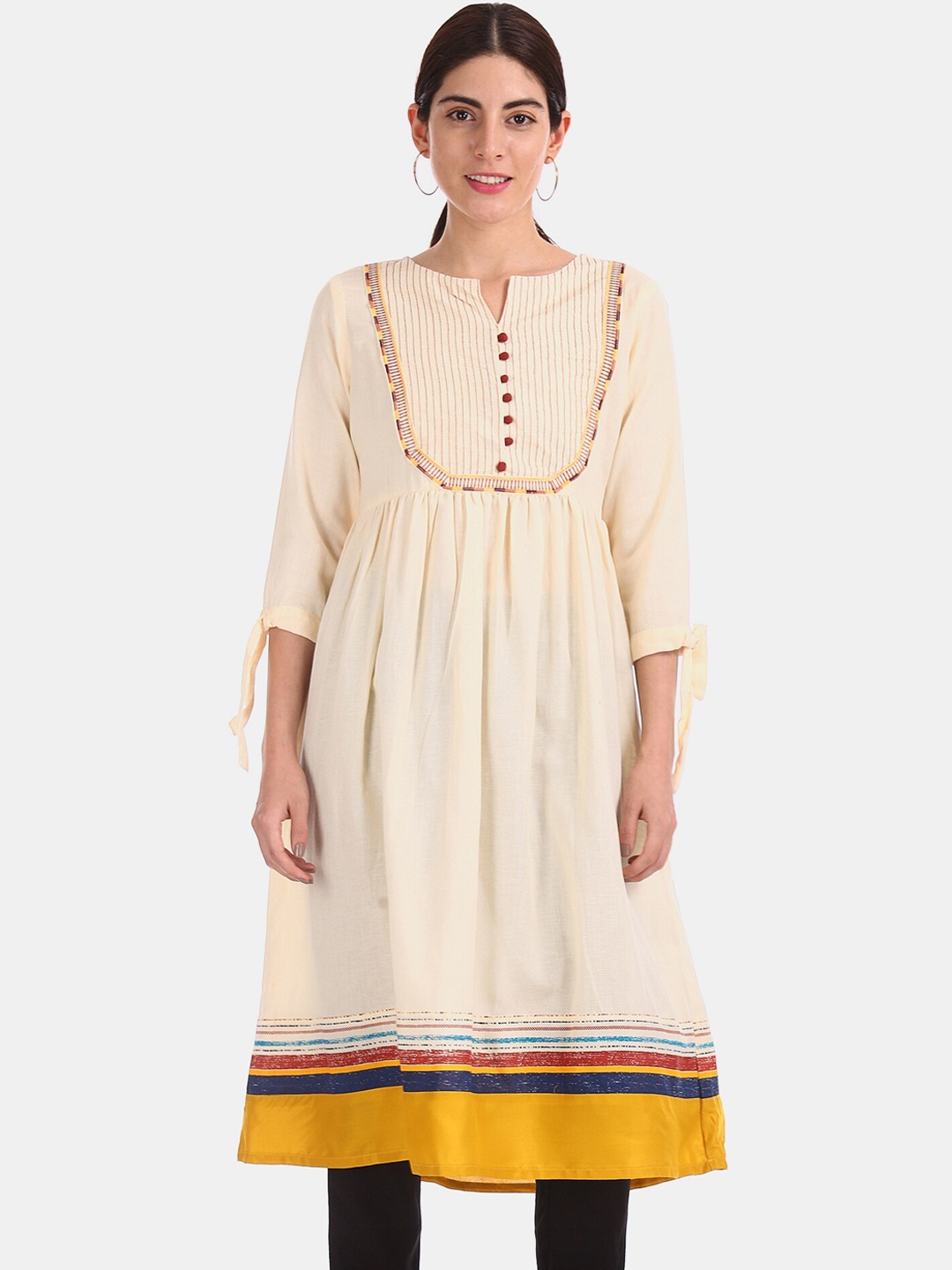 

Anahi Women White Mirror Work Anarkali Kurta