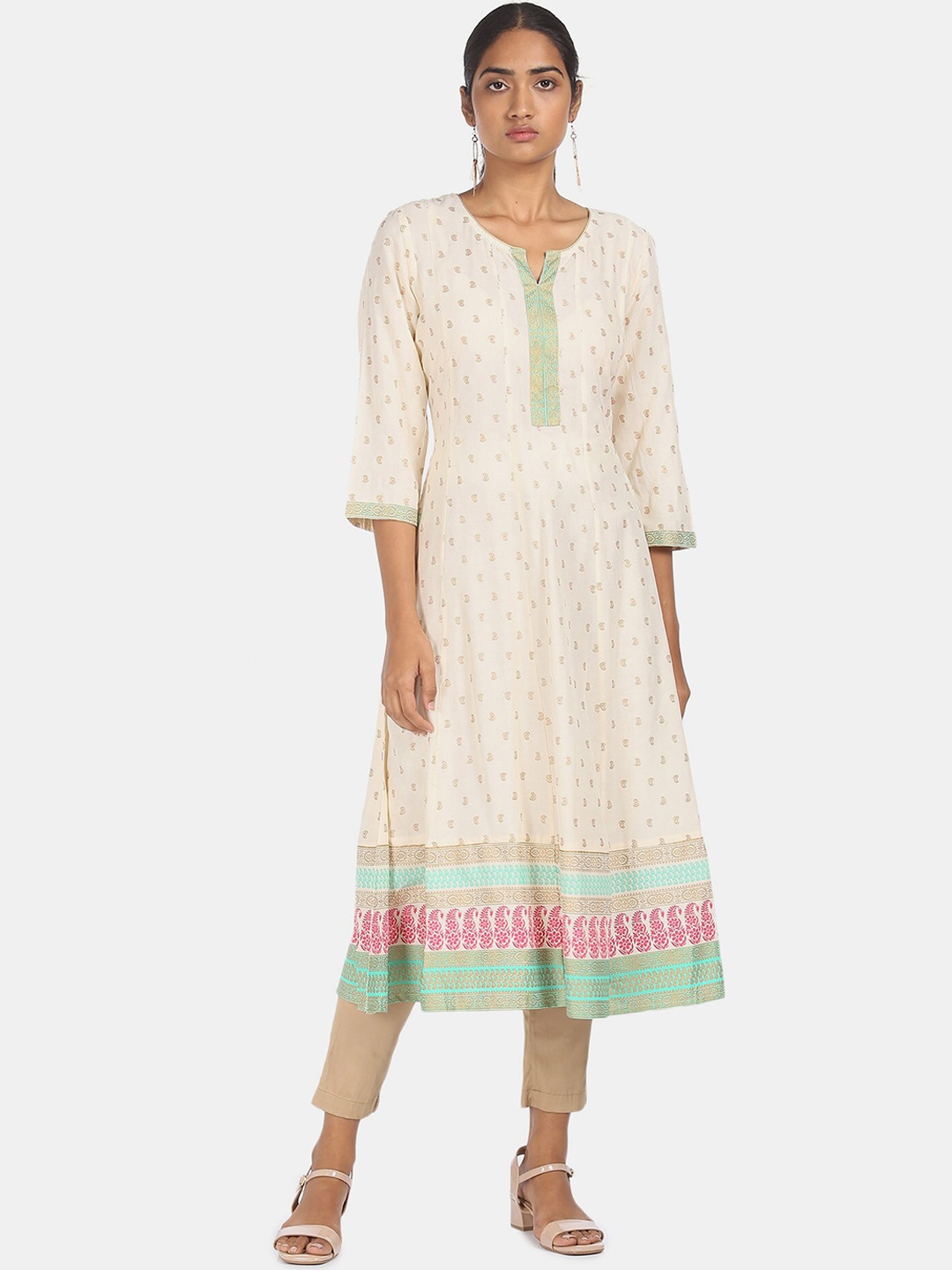 

Anahi Women White Ethnic Motifs Printed Anarkali Kurta