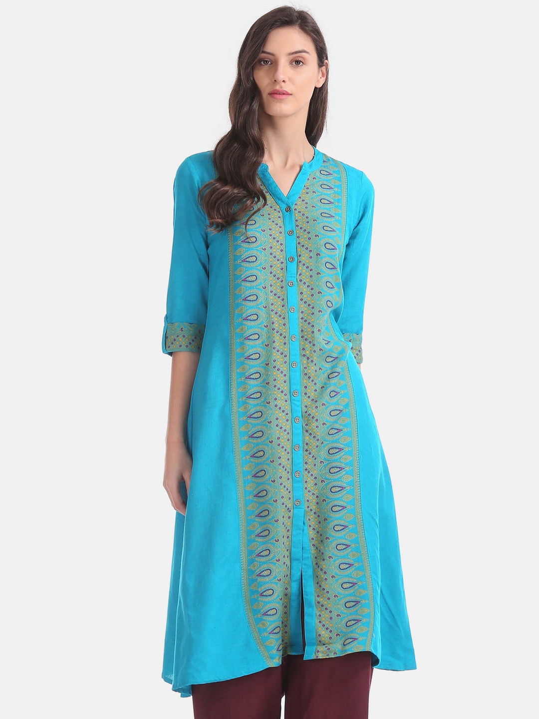 

Anahi Women Blue & Yellow Ethnic Motifs Printed A-line Kurta