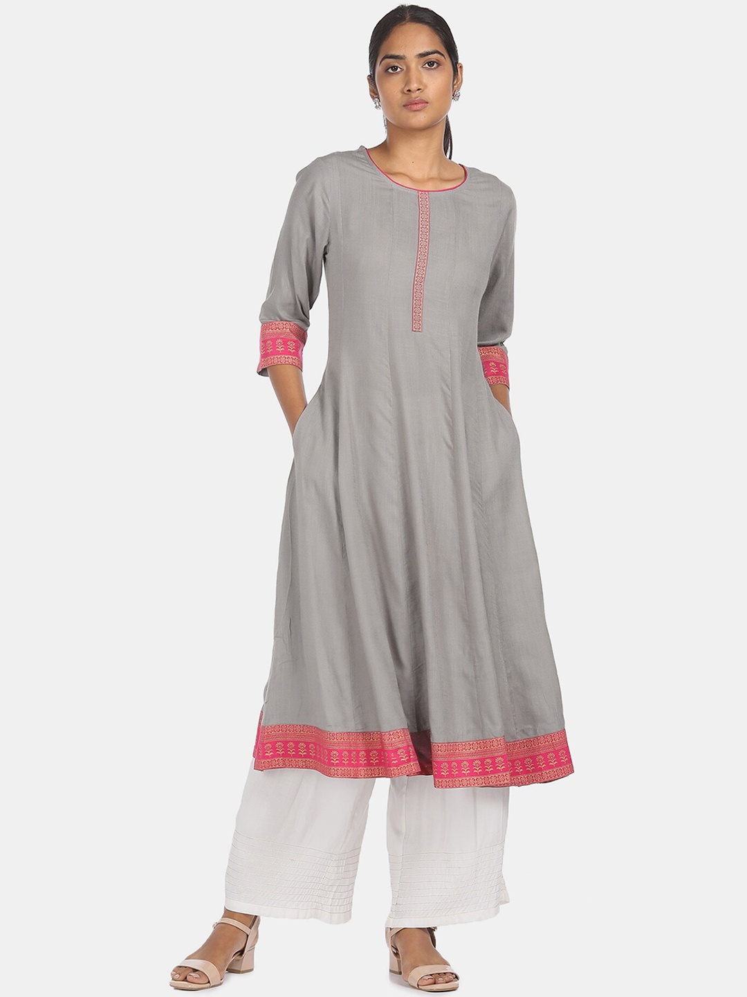 

Anahi Women Grey Thread Work Anarkali Kurta