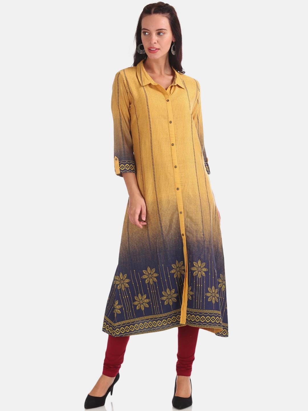 

Anahi Women Yellow & Blue Floral Dyed A-line Kurta