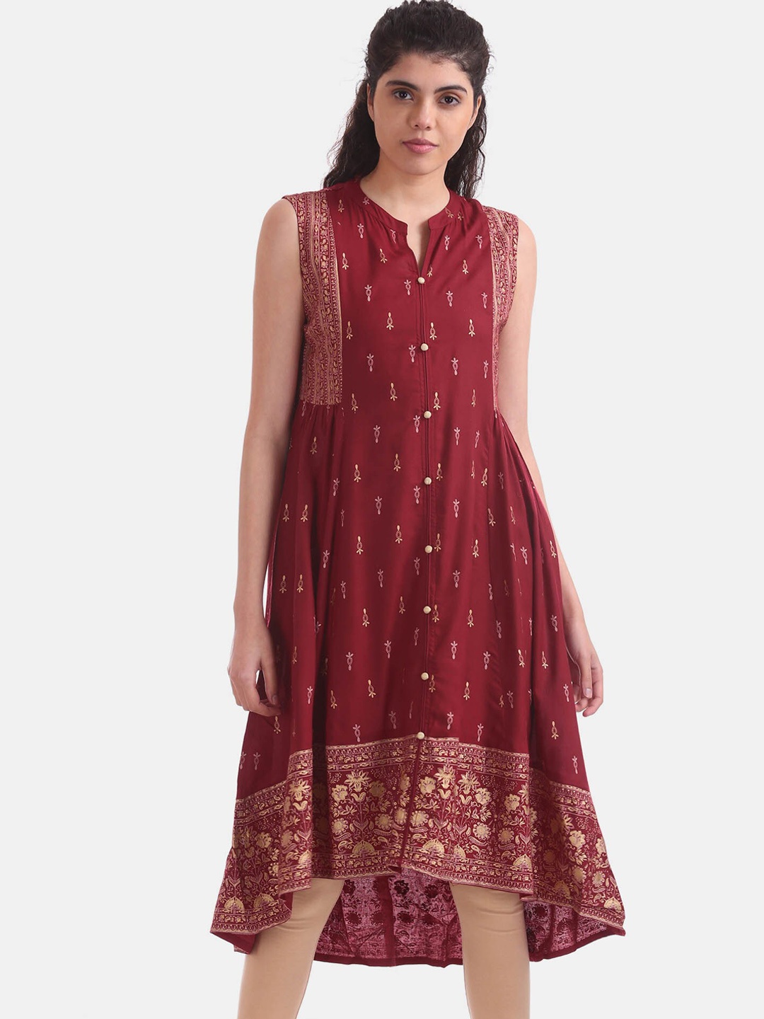 

Anahi Women Maroon & Pink Ethnic Motifs Printed Anarkali Kurta