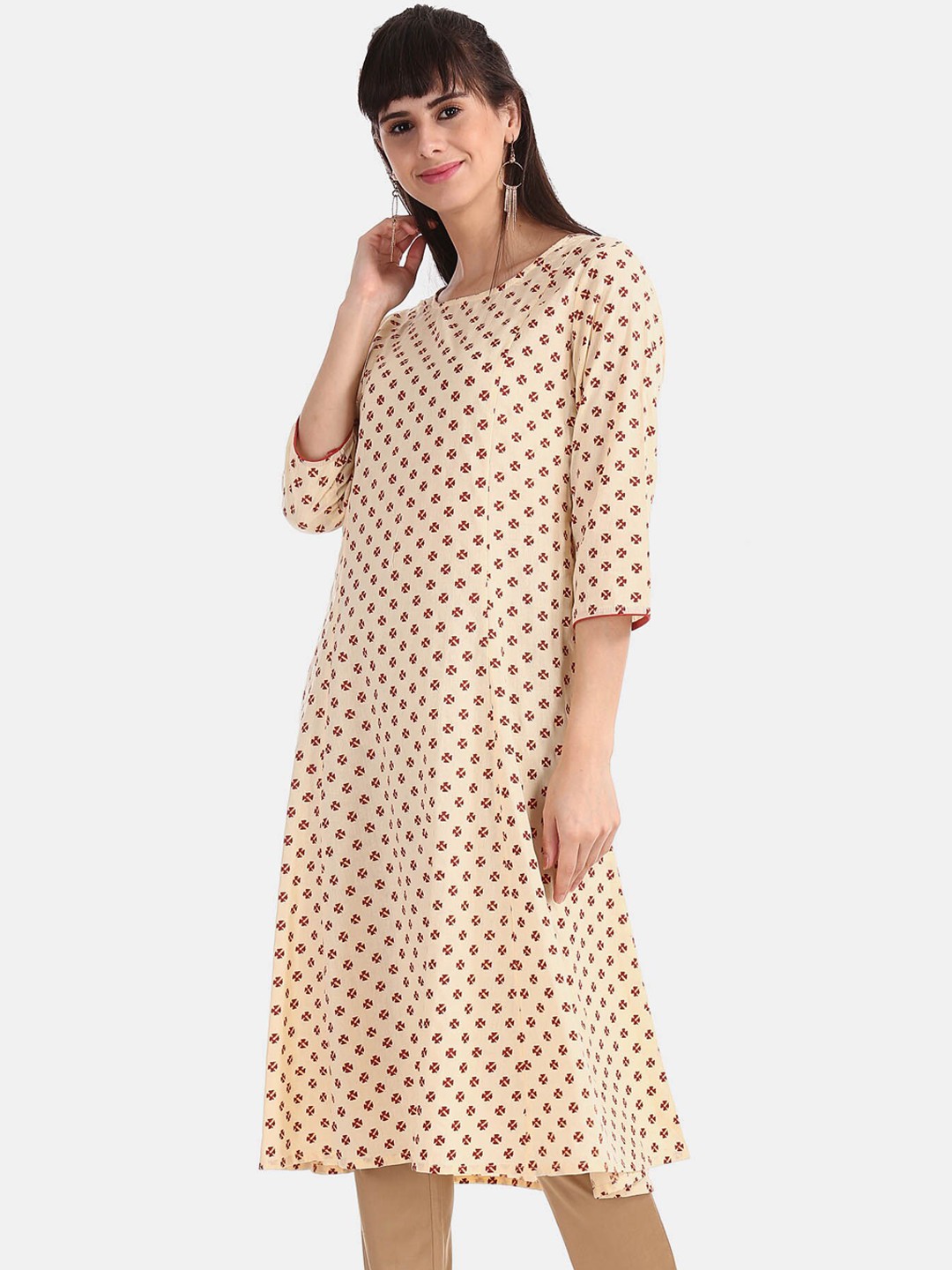 

Anahi Women Beige Ethnic Motifs Printed Thread Work Kurta