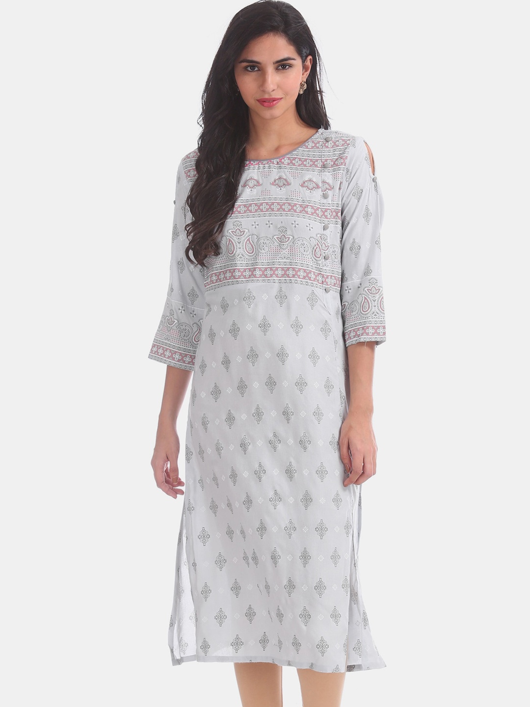 

Anahi Women Grey Ethnic Motifs Kurta