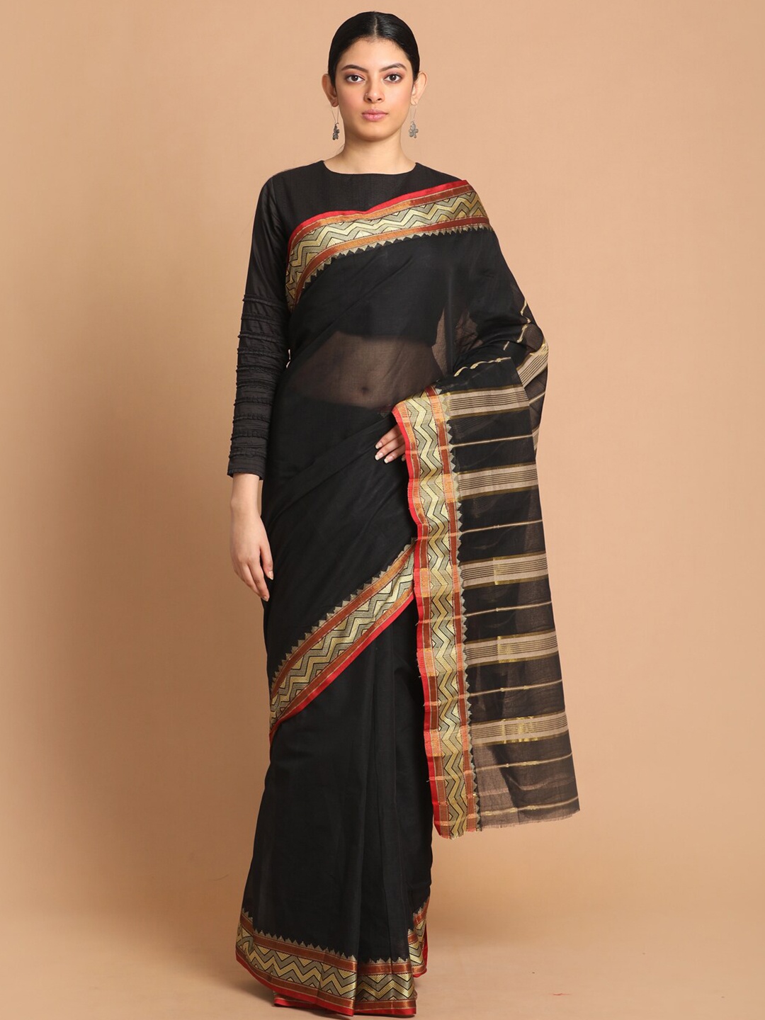 

Saranee Black & Red Zari Pure Cotton Saree