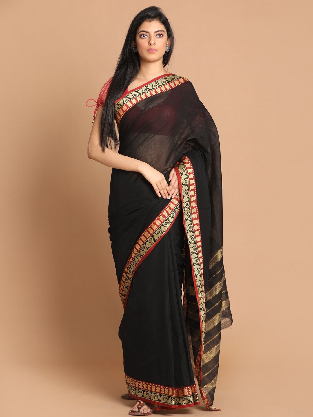 

Saranee Black & Red Zari Pure Cotton Saree