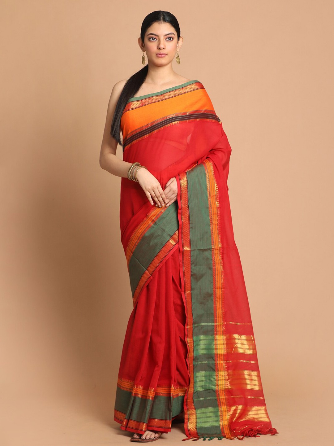 

Saranee Red Solid Pure Cotton Saree
