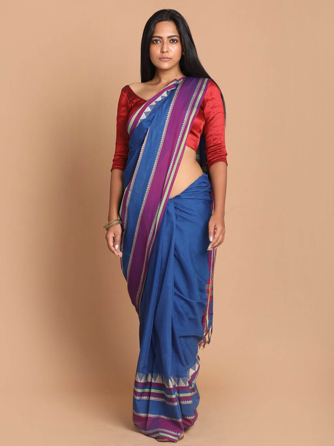 

Saranee Blue & Magenta Pure Cotton Saree