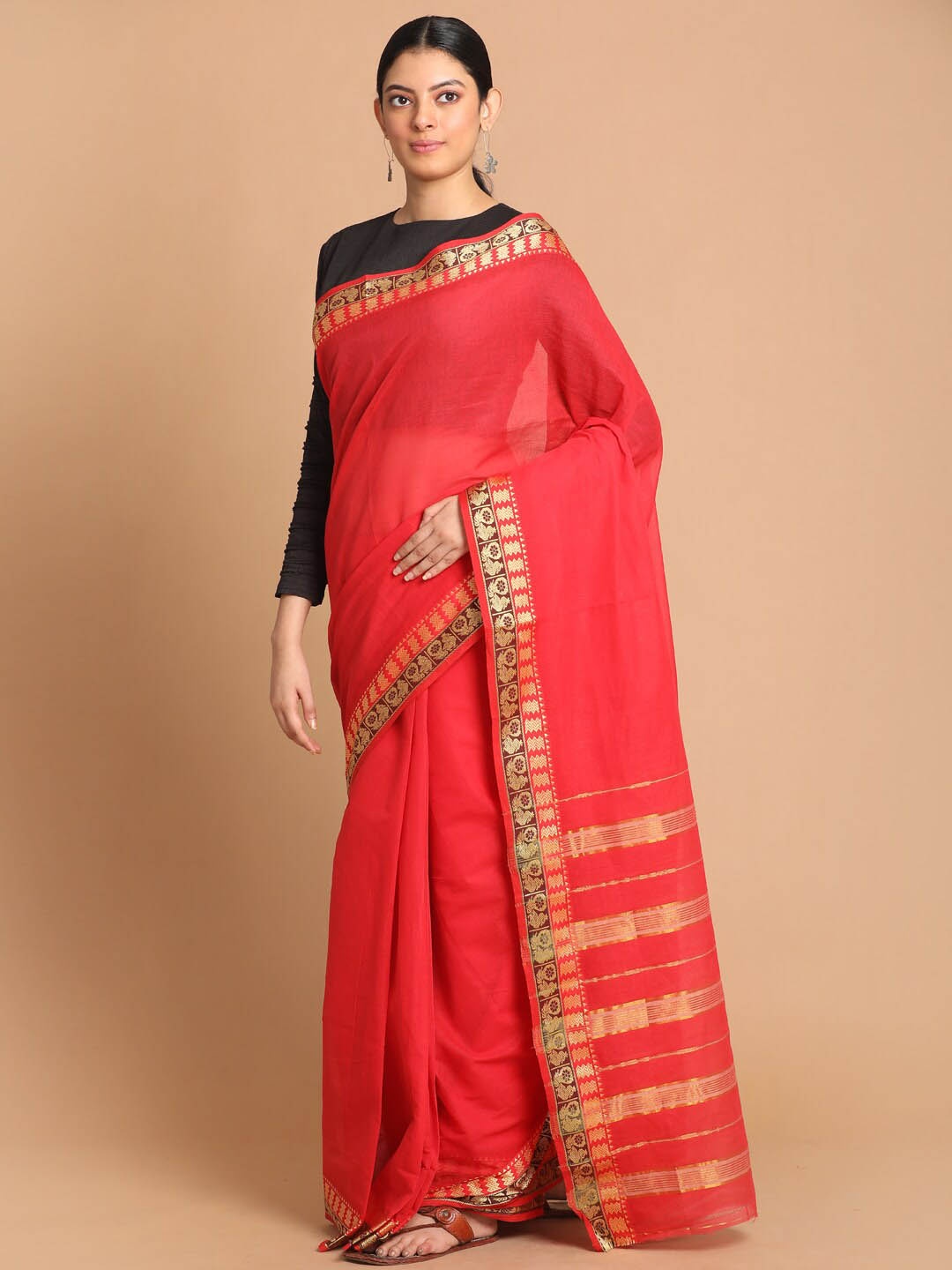 

Saranee Red & Green Pure Cotton Saree