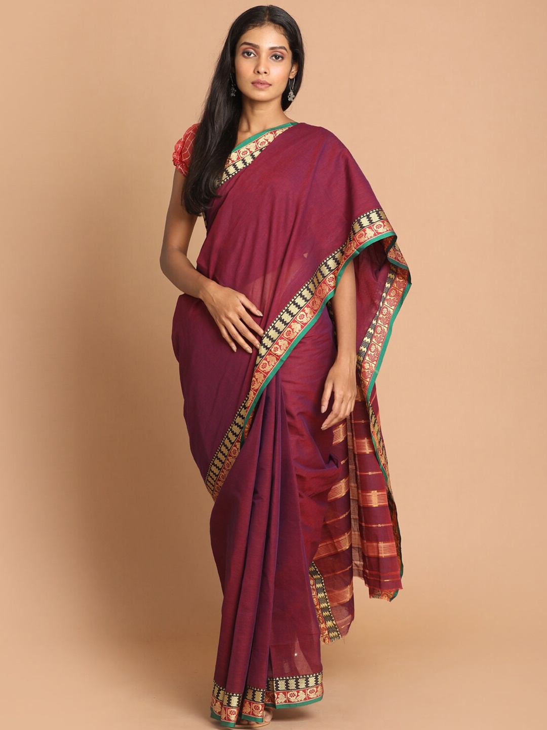 

Saranee Purple & Green Zari Pure Cotton Saree