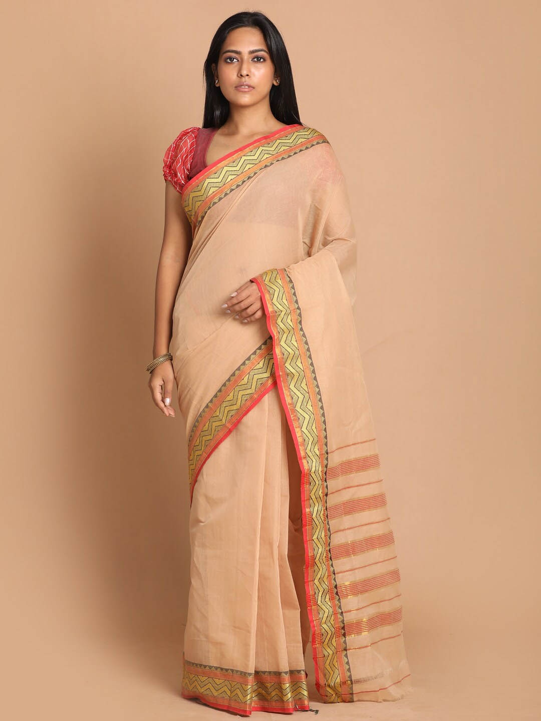 

Saranee Beige & Gold-Coloured Zari Pure Cotton Saree