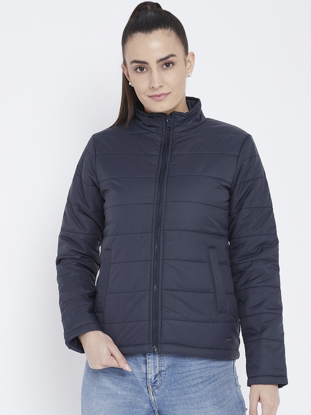 

PERFKT-U Women Navy Blue Lightweight Antimicrobial Puffer Jacket
