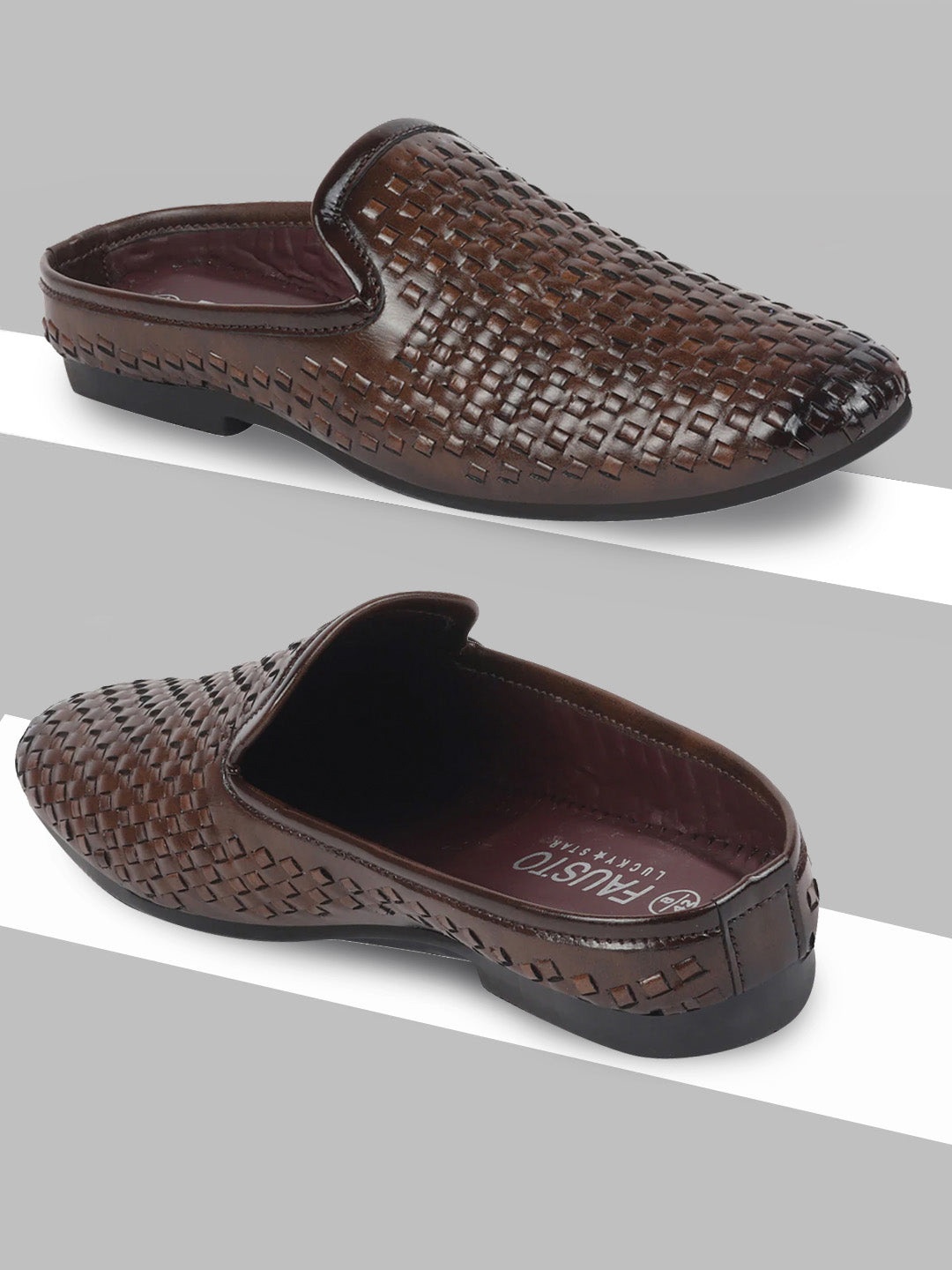 

FAUSTO Men Brown Woven Design PU Loafers