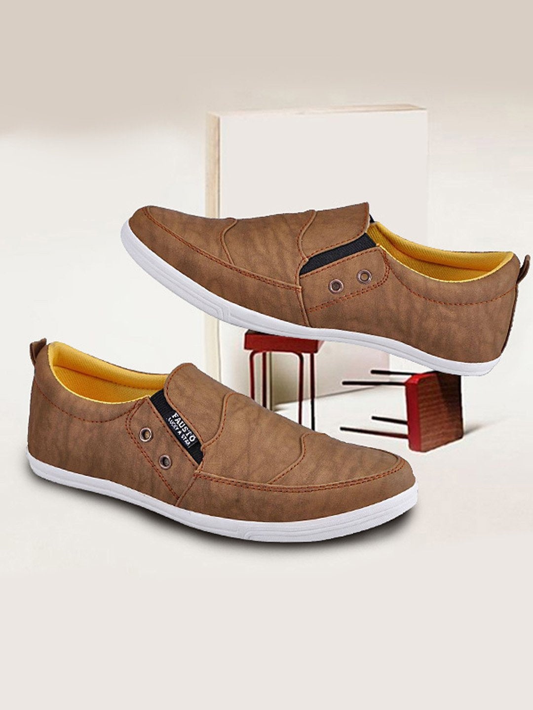 

FAUSTO Men Brown PU Slip-On Sneakers