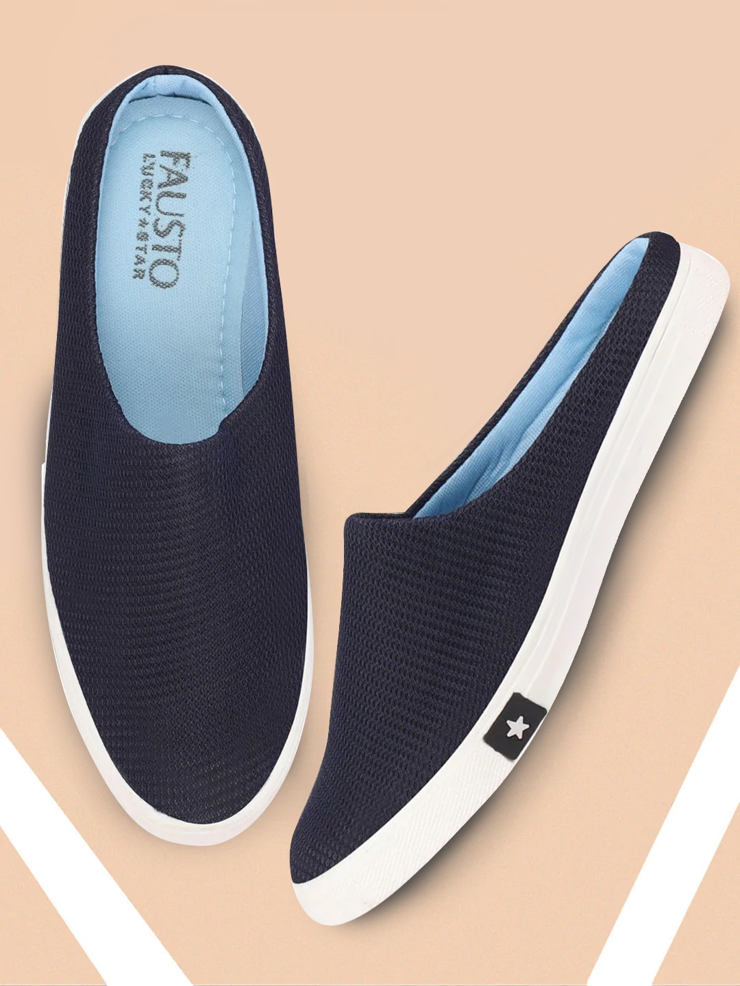 

FAUSTO Men Navy Blue Woven Design Slip-On Sneakers