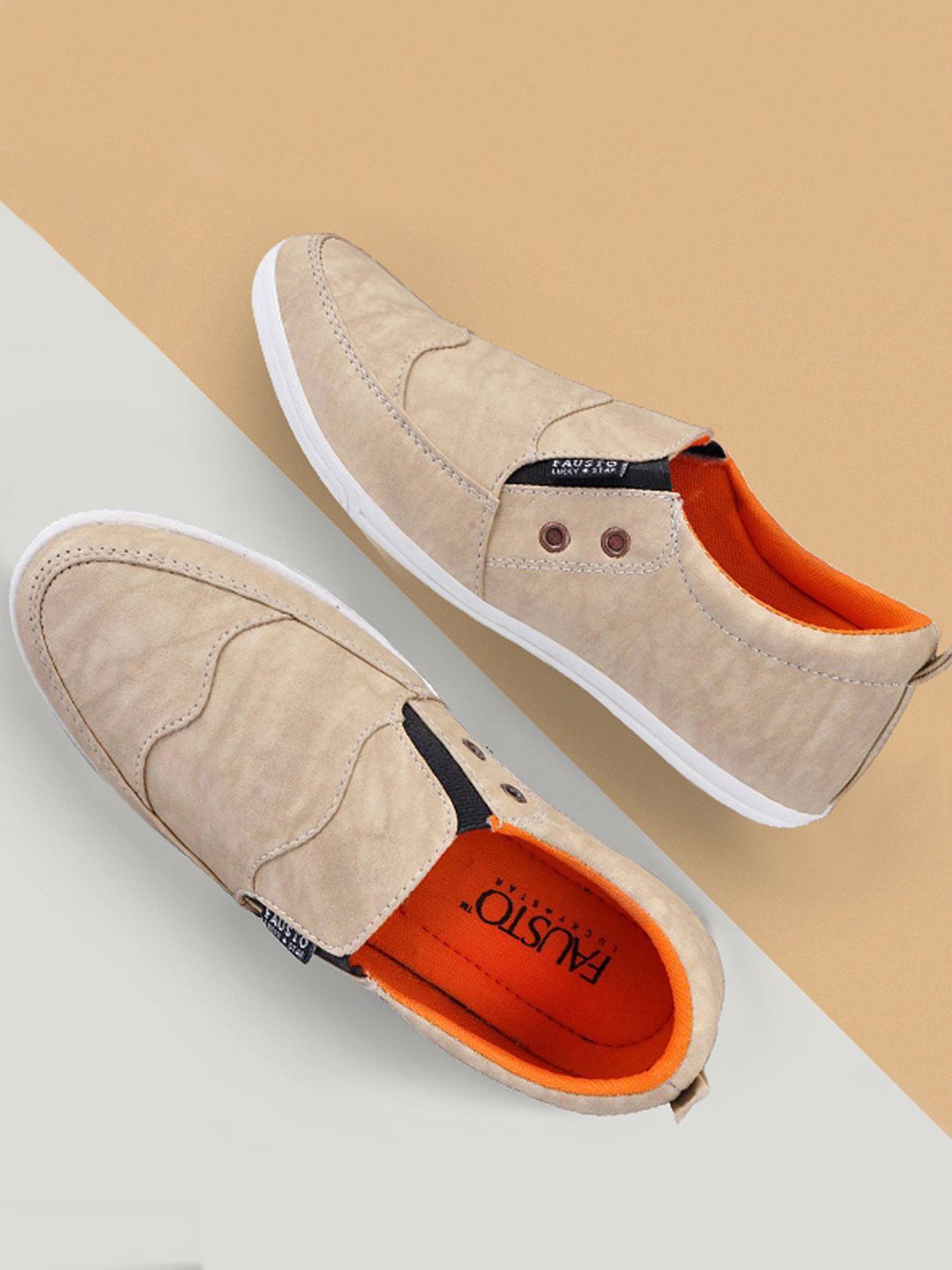 

FAUSTO Men Cream-Coloured PU Slip-On Sneakers