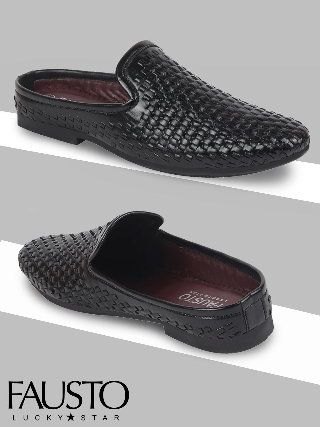 

FAUSTO Men Black Woven Design Mules