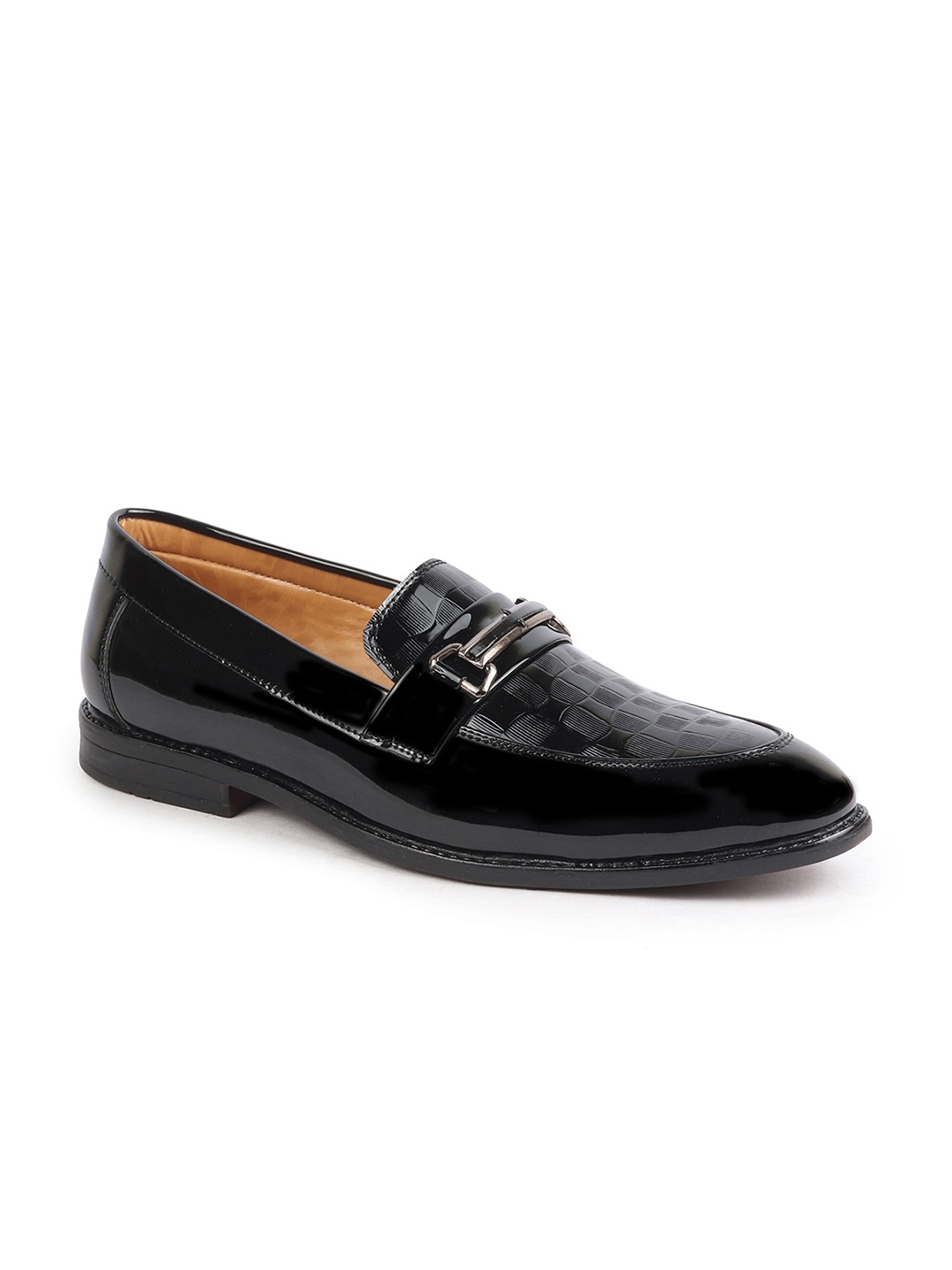 

FAUSTO Men Black Textured Patent Leather Loafers