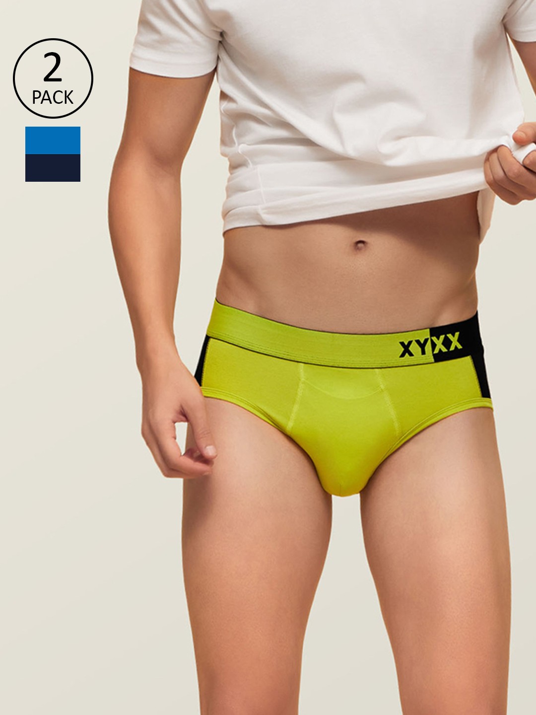 

XYXX Men Pack of 2 Blue & Green Colourblocked Basic Briefs
