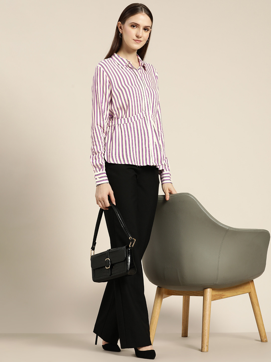 

her by invictus Women White Striped Casual Shirt