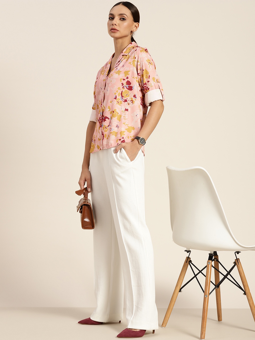 

her by invictus Women Pink Floral Printed Casual Shirt