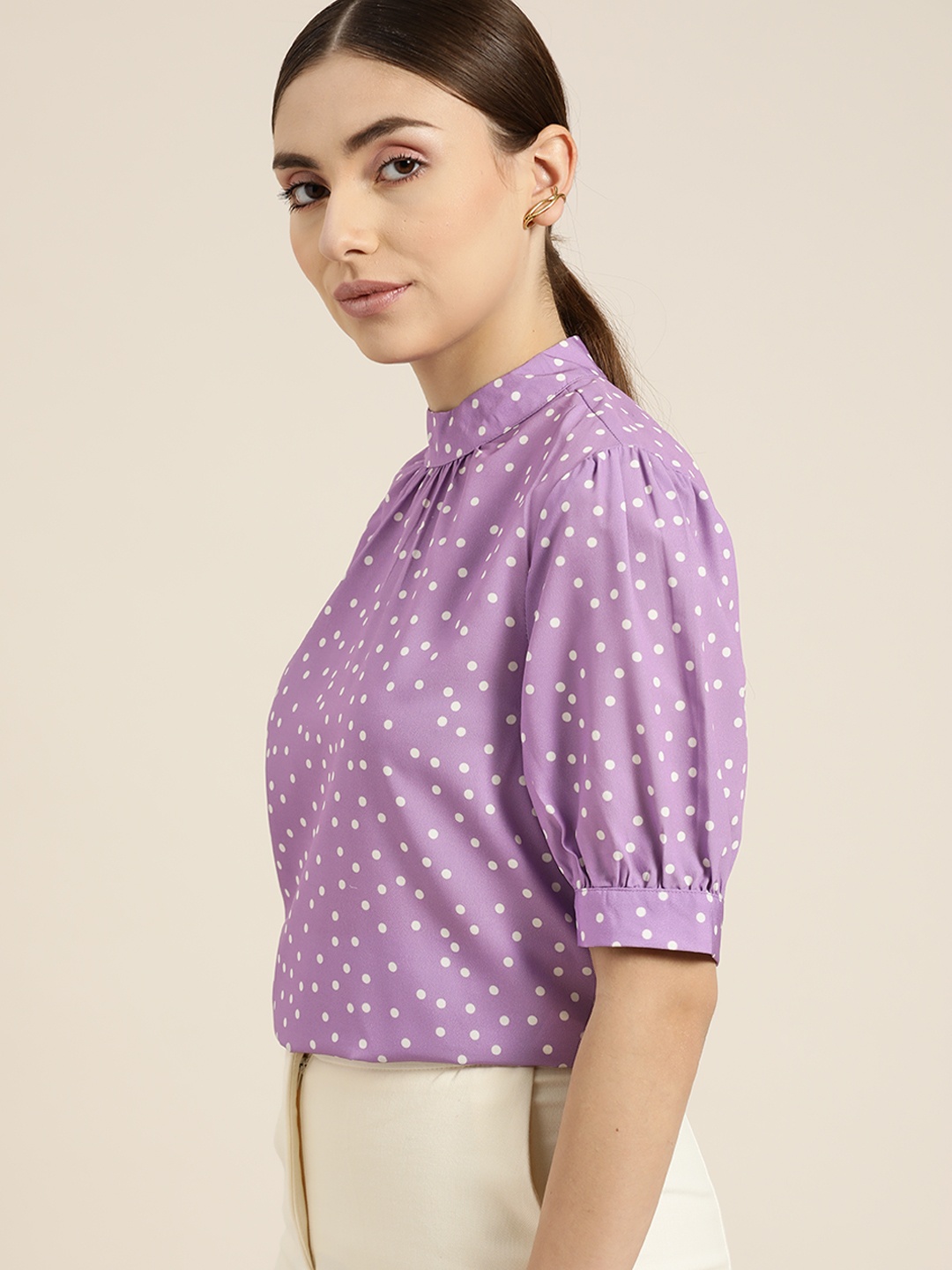 

her by invictus Purple & White Polka Dot Print Top