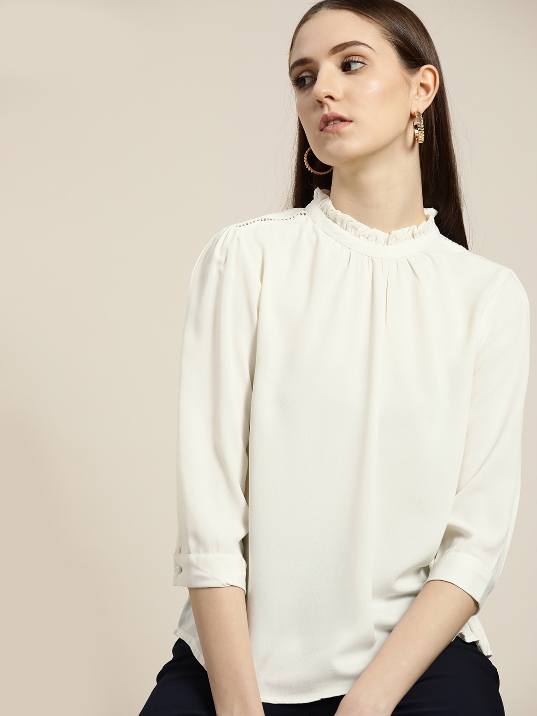 

her by invictus Cream-Coloured High Neck Top