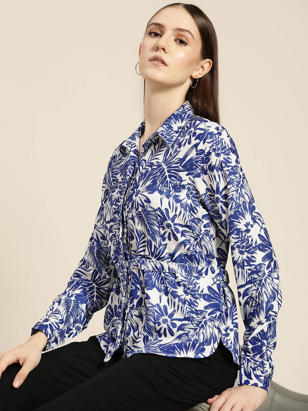 

her by invictus Women White Floral Printed Casual Shirt