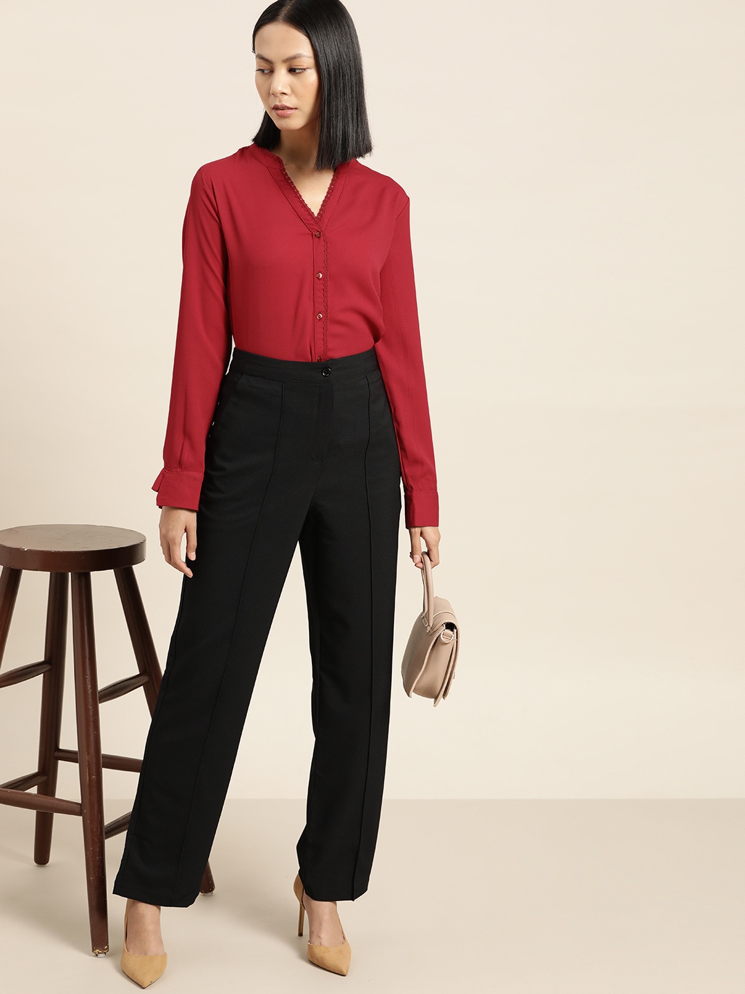 

her by invictus Women Maroon Regular Fit Casual Shirt