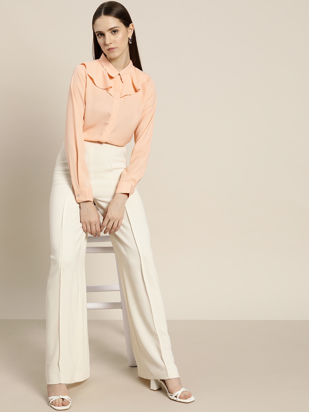 

her by invictus Women Peach-Coloured Solid Casual Shirt