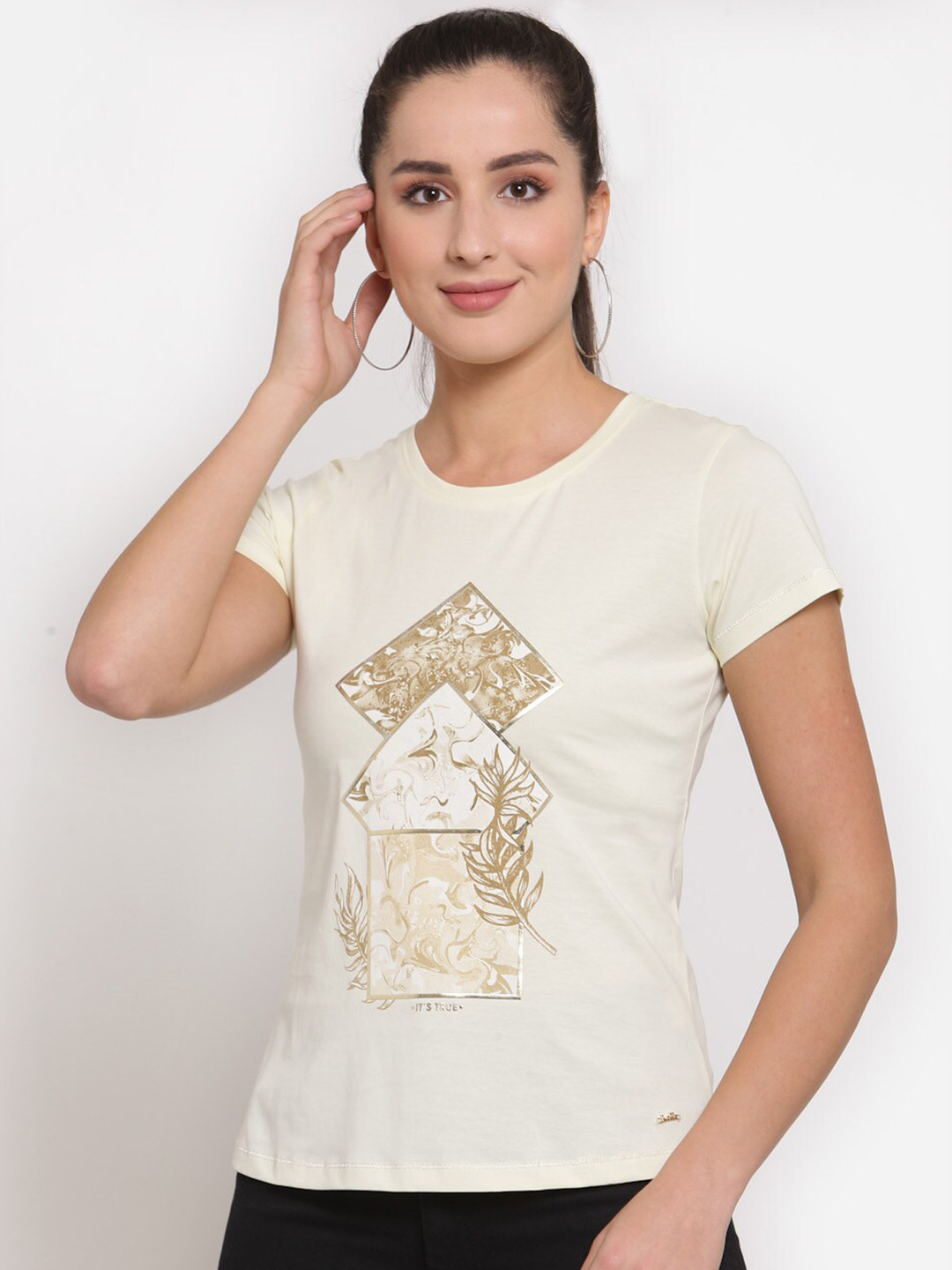 

Juelle Women Cream Printed T-shirt