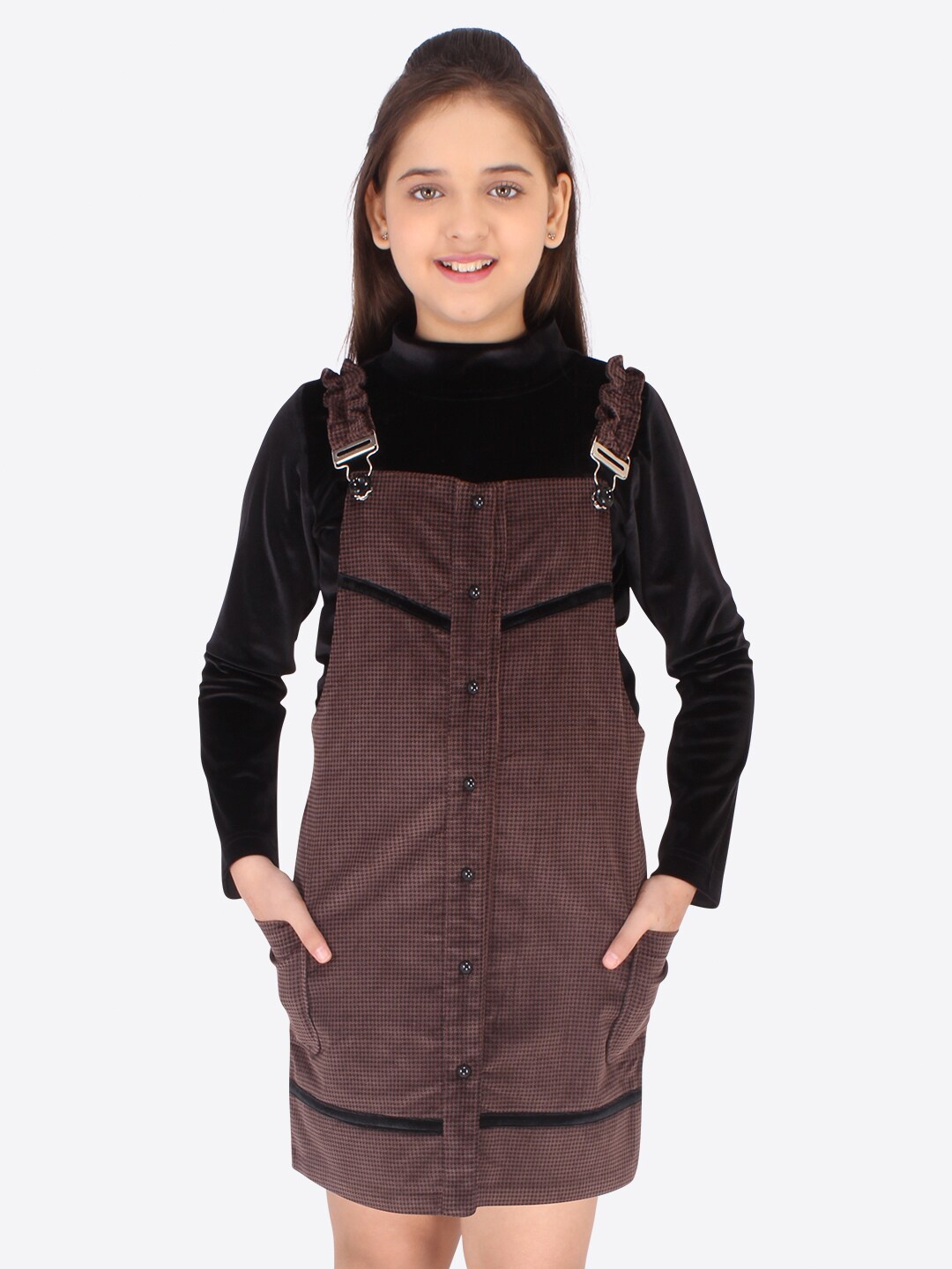 

CUTECUMBER Brown & Black Pinafore Dress with T-Shirt