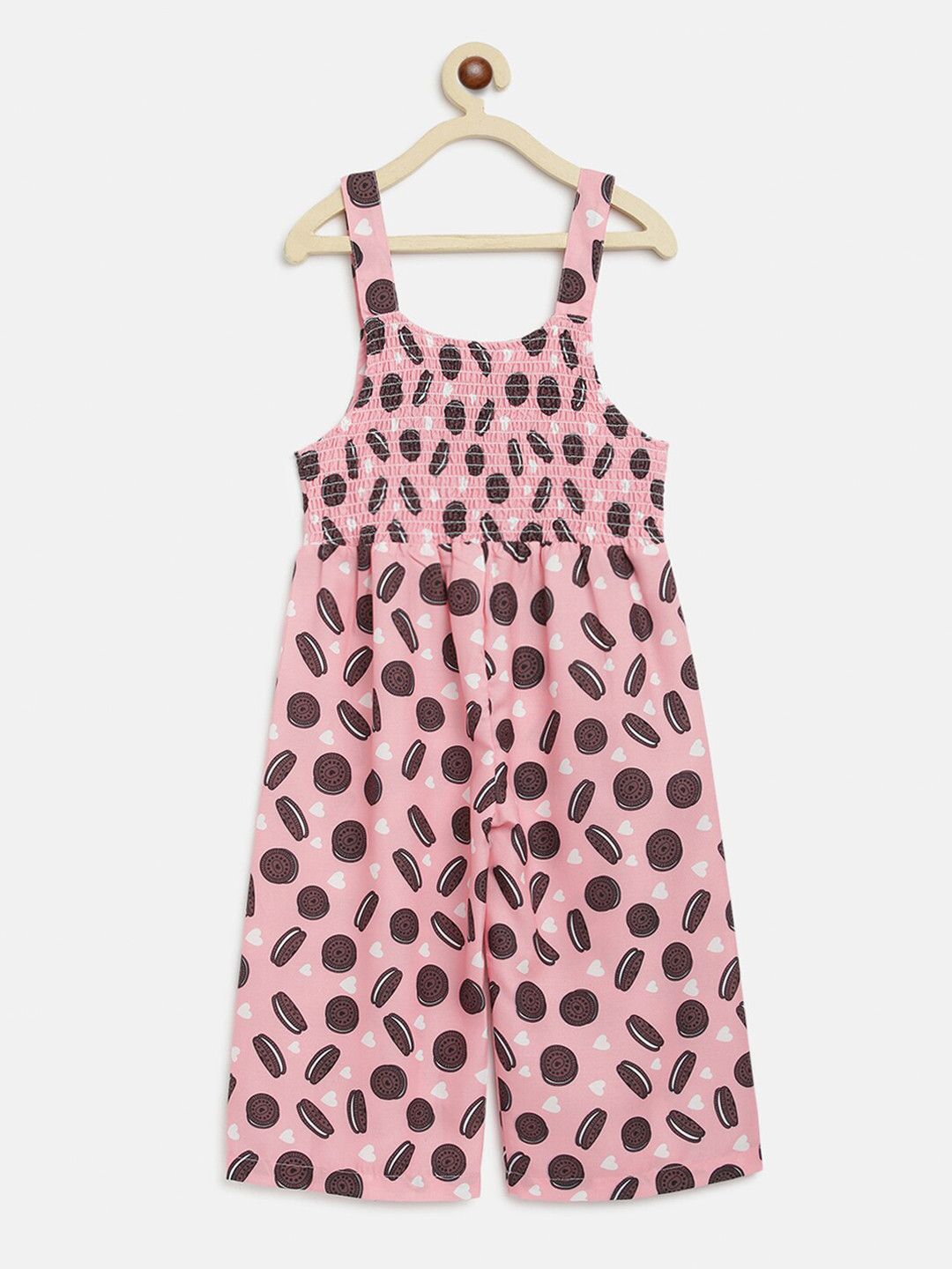 

am ma Kids Pink & Brown Printed Jumpsuit